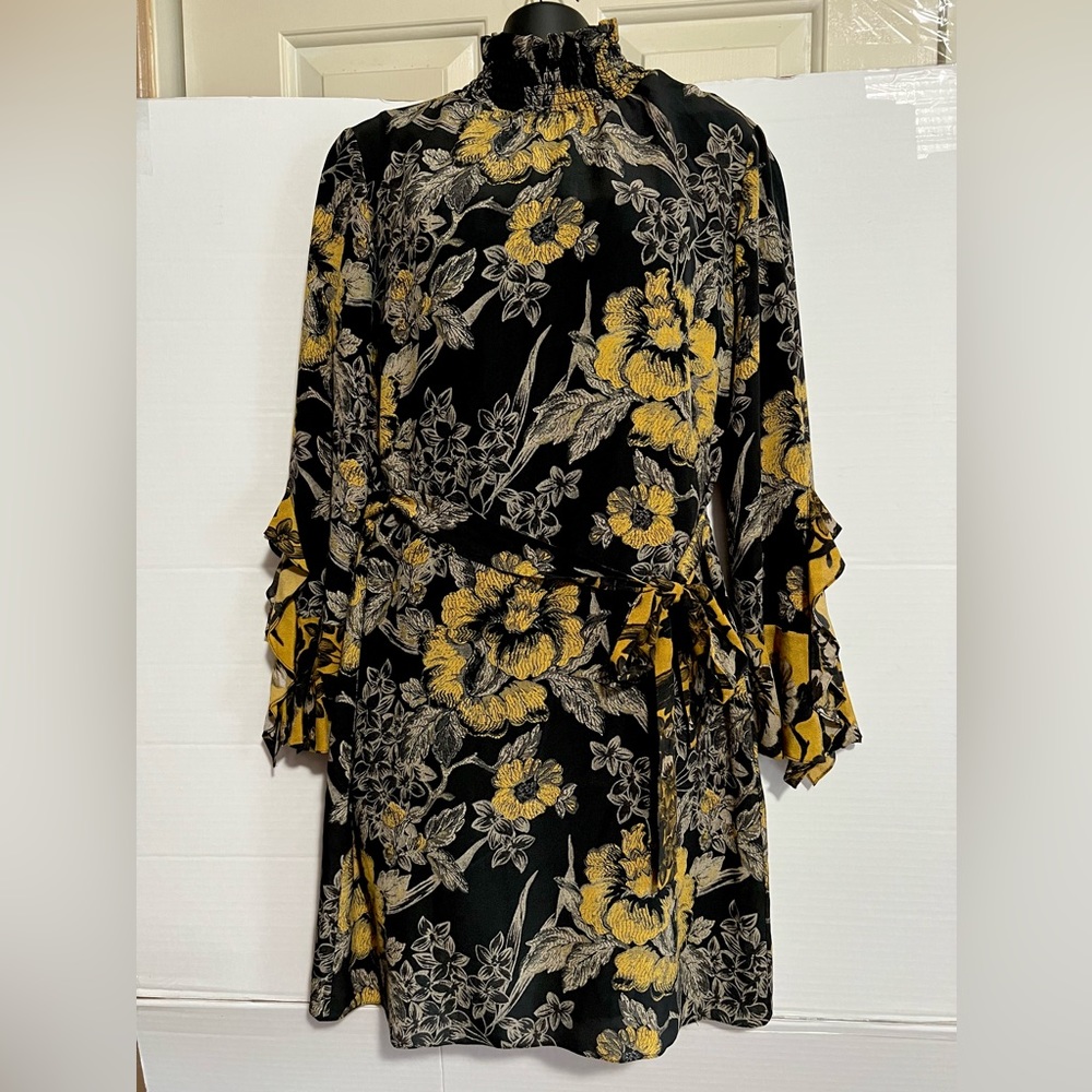 Kobi Halperin dress  floral silk midi dress size XS gold black